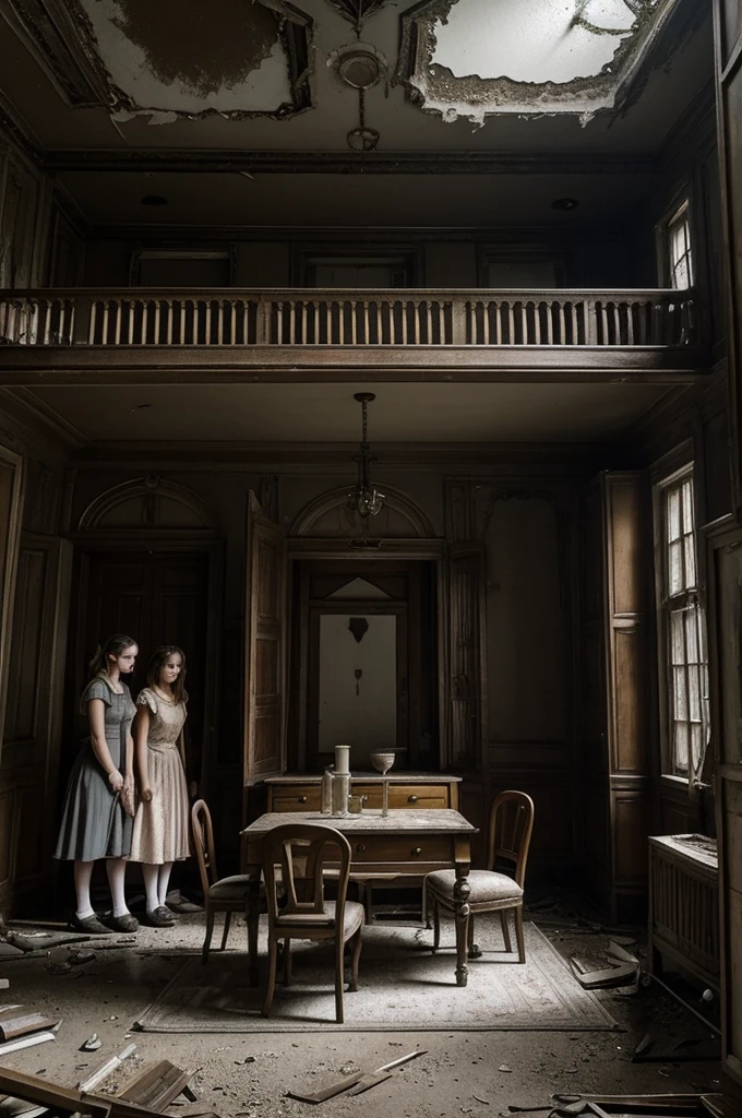Three girls, Lily, Emma, and Sarah, decided to explore an abandoned mansion on the outskirts of town. Intrigued by local tales of mysterious disappearances, they entered cautiously. Inside, eerie silence greeted them. Dust-covered furniture hinted at a forgotten past.