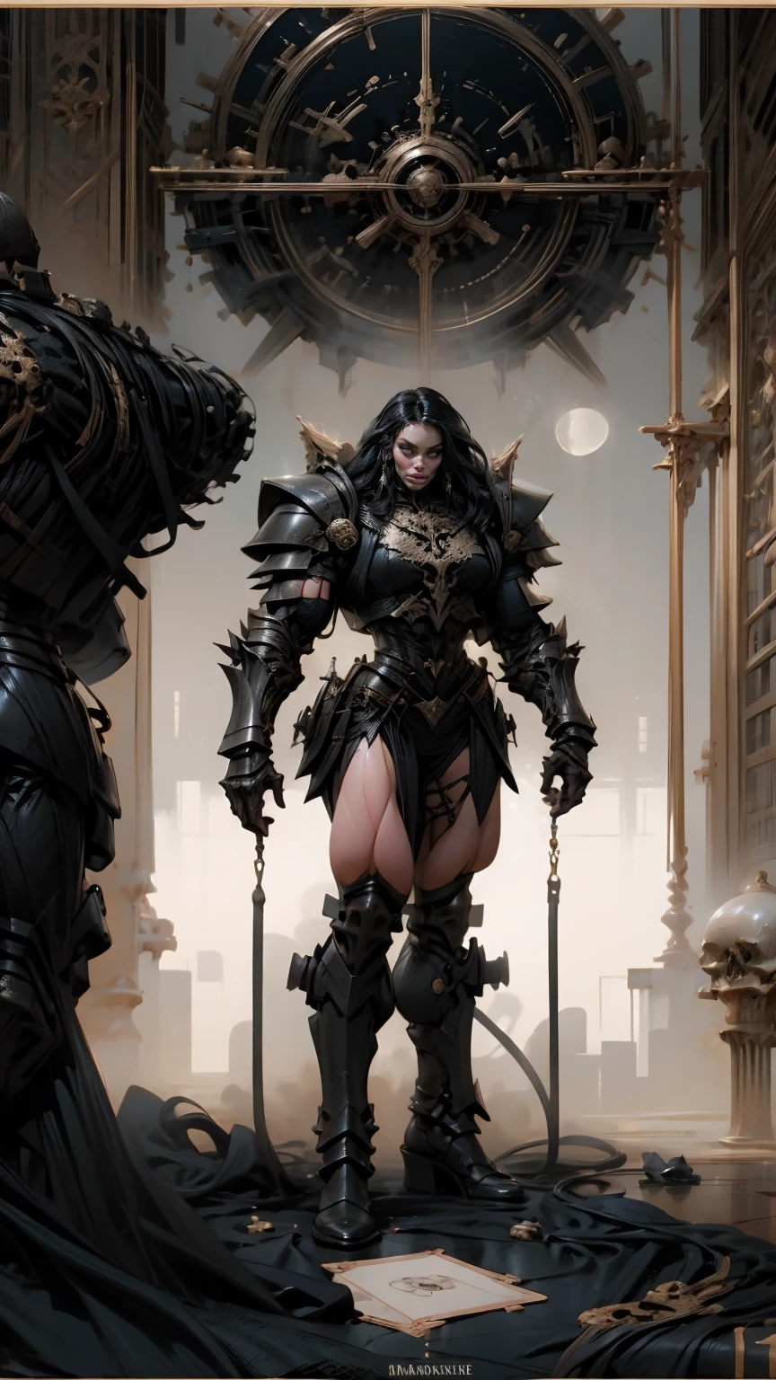 (masterpiece:1.1), (best quality:1.1), (ornate:1.1), (monochrome:1.3), (black and white:1.3), BREAK, (horror:1.0), (esoteric:1.1), (solo:1.4), (dynamic angle:1.0), (cowboy shot:1.0), (woman:1.1),(very muscular bodybuilder girl:1.25), (huge upper body:1.25), (narrow :1.0), long hair, (gothic intricate vampiric armor:1.25), ((full body front view)), (gauntlets:1.0), (shoulder armor:1.1), ((tarot style frame))