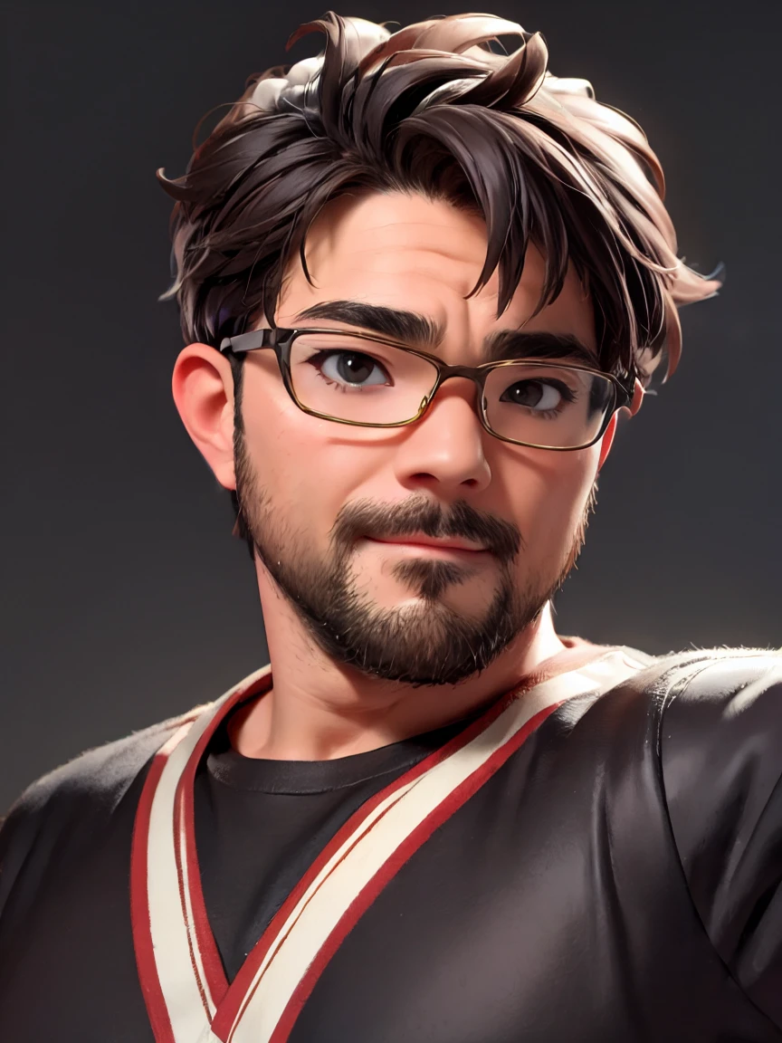 Highest quality,1 boy, yossan,Glasses、無精beard、beard、Black Shirt, take a picture,Simple Background, Octane Rendering, High detail、short hair, whole body