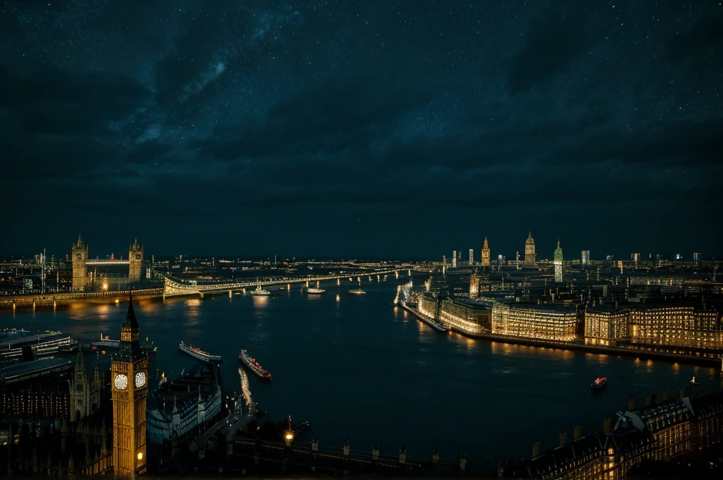 best quality, rain, night, night sky, london,