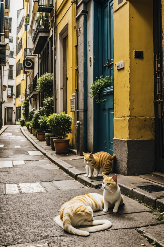 Yellow and white cat ,Lost in the city