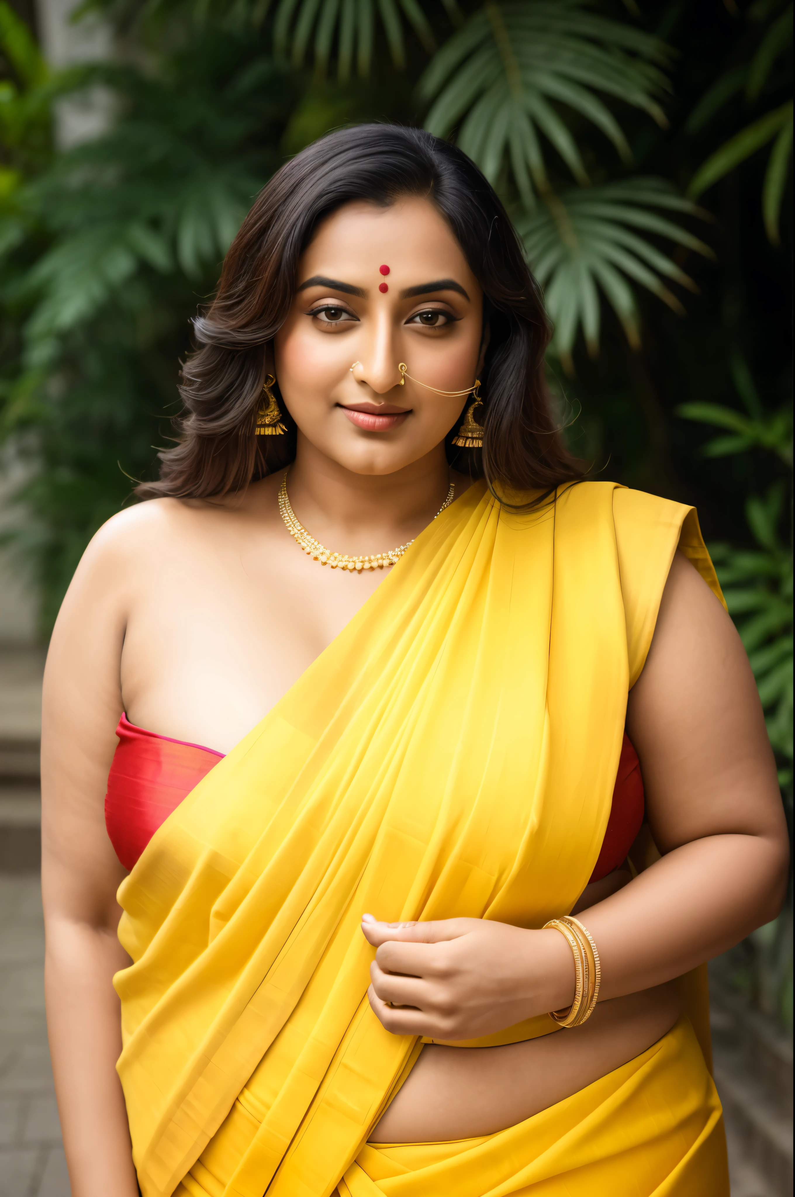 Foto RAW, photorealistic, photography, full body shot, master shot, perfect eyes, goddess like beauty, pierced eyes, perfect thick chubby mallu Desi aunty bhabhi, Wearing a Stanapatta, a chest-band.Saree model, model Photography, Indian saree shoot, Indian traditional wear advertising photography, traditional wear brand shoot, face of Indian actress Sonakshi Sinha, masterpiece, realistic, realism, incredible details,  pleasure, photorealism, detailed skin, skin pores, high contrast, photorealistic Artstation 8k HD digital art trend of high definition and detailed realistic skin texture, ultra detail, realistic skin texture, armature, best quality, ultra high definition, (photorealistic:1.4),, high resolution, detail, raw photo, sweat, Re sharp, by Lee Jefferies Nikon D850 Film Stock Photo 4 Kodak Portra 400 Camera F1.6 Lens Rich Color Ultra Real Realistic Realistic Textures Dramatic Lighting Unreal Engine Trending at Art Station Cinestill 800,(pele altamente detalhada: 1.2), 8k UHD, DSLR, soft-lighting, alta qualidade, grain of film, Fujifilm XT3,she didn't like to wear blouse or bra, she is happy to wear only saree, she hates blouse or bra, detailed hairy armpits, hyper realistic skin, skin pores, sweat, veins, 