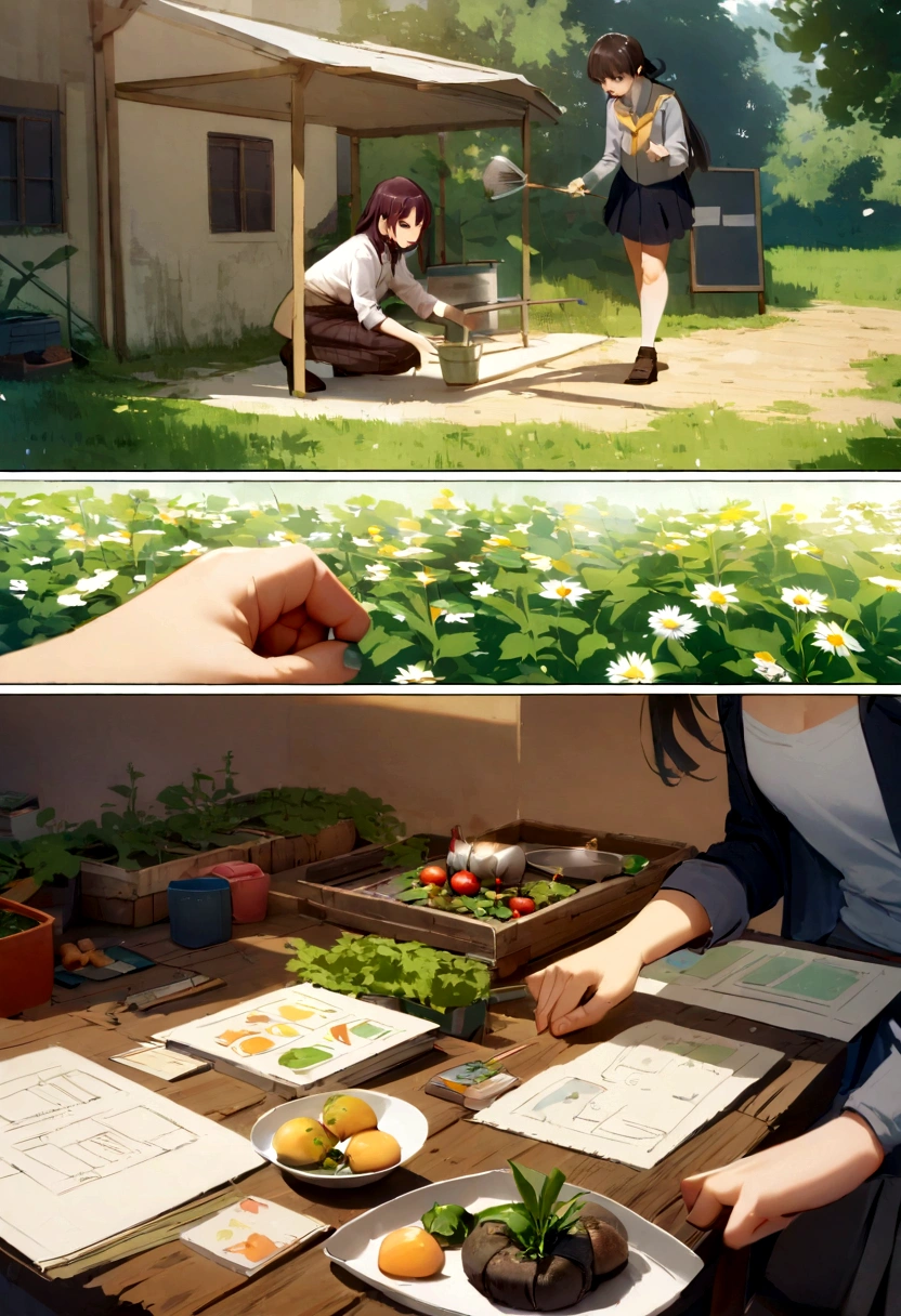 The teacher introduces the idea of project work to the students and their parents.. Show examples of previous projects like "the school garden"