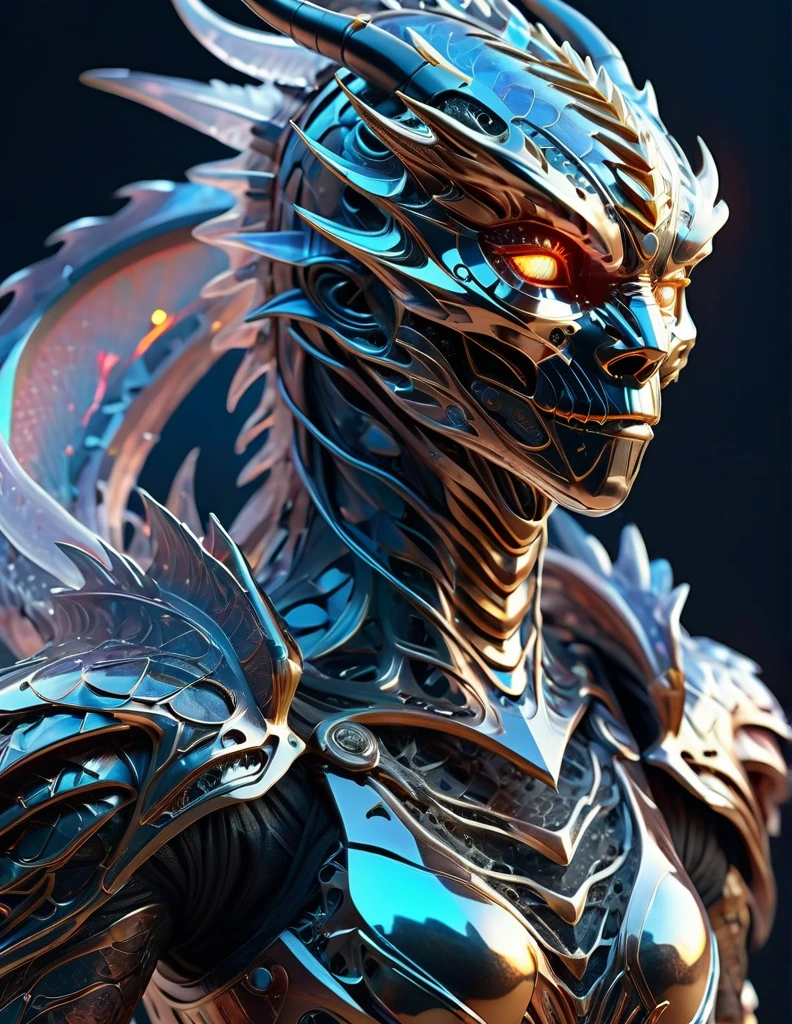 Complex 3d rendering ultra-detailed dragon scale head , biomechanical robot, simulated 150mm shot, beautiful natural soft edge light, crystal , roots, delicate lace, colorful details, intricate details, mesh threads, mandelbro fractals, body muscles, cable wires, microchips, badasses, surreal, ultra-detailed, octane rendering, volumetric lighting, 8k post-production, Camouflage color , metallic skeleton details, ninja , futuristic dragon scale head , power of dragon scale head , Techwear, guns, half dragon half humanoid,