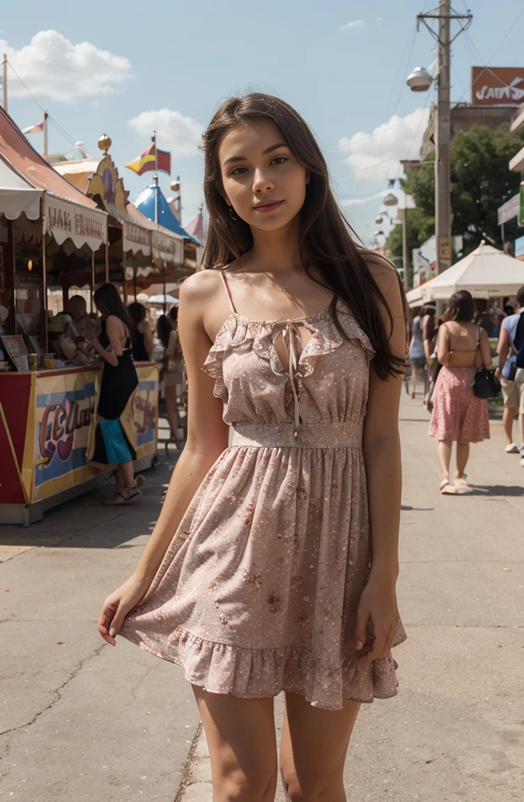 a girl wearing Sundress in a carnival red