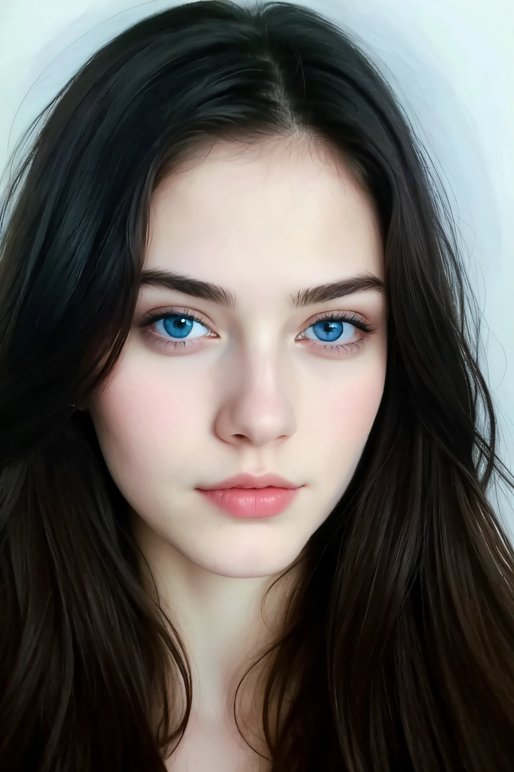 ((Best Quality)), ((Masterpiece)), ((drawing)), (detailed),  1 girl long dark hair with deep blue eyes. His skin is pale and he has a penetrating gaze that reveals his magical nature..