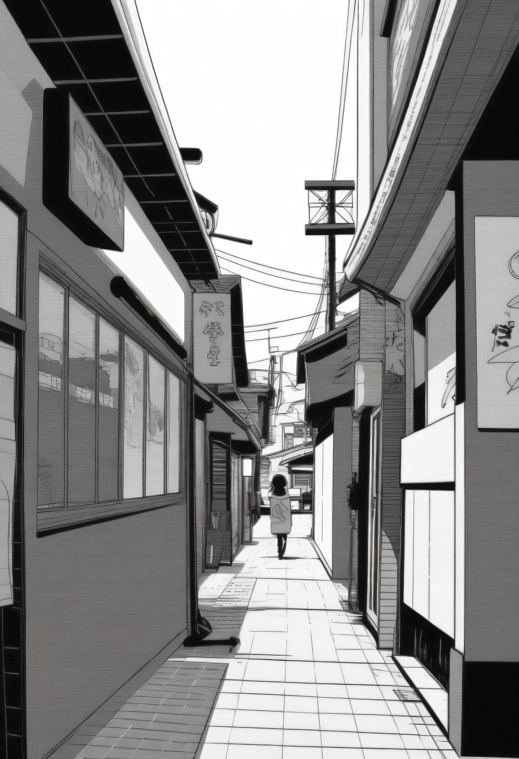 masterpiece, best quality, scenery, mamerakkkkko, grayscale, manga style, japanese, chi no wadachi,, street, iced, lineart, centered
