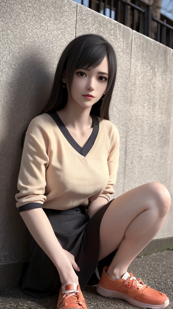 lixiaoyu,Squatting on the ground,Black skirt,Open your legs,White