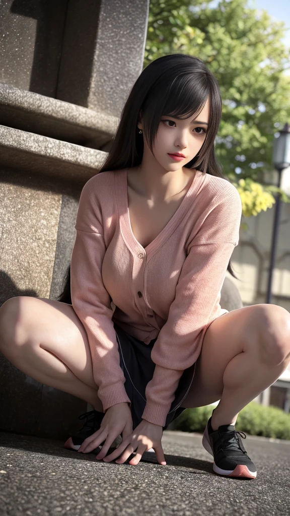 lixiaoyu,Squatting on the ground,Black skirt,Open your legs,White