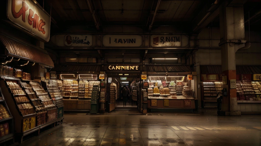 aisles of a convenience store, 7-eleven store, store steampunk, people shopping, Canon, Fujifilm, Wide-Angle, panorama, first-person view, reflection light, ray tracing, 16k, 8k, highres, best quality, award winning, high quality, super detail, high details, masterpiece, accurate