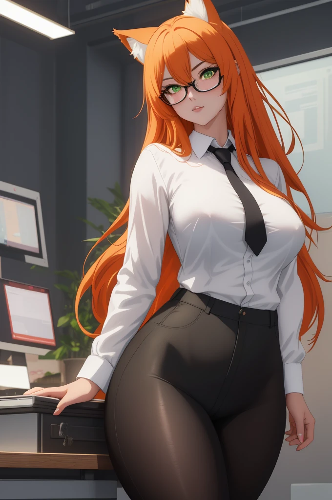 (masterpiece, Best quality), 8K, ultra detailed, realistic photo, Detailed face, perfect lighting, green eyes, bright orange hair, bright hair, fox ears, nice legs, side photo, beautiful, Cute, skin pores, 1 girl, perfect shirt, fully dressed, beautiful women 30 years old, Beautiful proportions, Russian woman, Caucasian, European, Business lady, stunningly beautiful woman, mother, thick legs, show ass, big breasts, (Thin white shirt:1.4), thick, hot, (White Office Wear:1.4), tight pants, (wide hips:1.2), thick, (white Office pants:1.3), spread your legs, , full length, wide hips, Glasses, with long orange hair, standing on the beach near the ocean, green eyes detailed digital anime art, cat ear, anime girl with long hair, гладкое аниме cg art, anime girl with long hair, digital anime art, work in Guweiz style, Beautiful anime portrait, Photorealistic render of an anime girl, pantyhose, Beautiful anime girl, advanced digital anime art, guweiz на artstation pixiv HD UHD HQ

