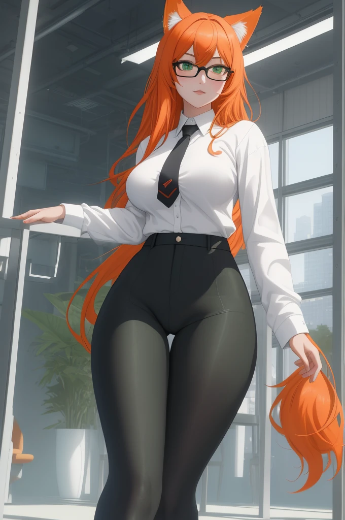 (masterpiece, Best quality), 8K, ultra detailed, realistic photo, Detailed face, perfect lighting, green eyes, bright orange hair, bright hair, fox ears, nice legs, side photo, beautiful, Cute, skin pores, 1 girl, perfect shirt, fully dressed, beautiful women 30 years old, Beautiful proportions, Russian woman, Caucasian, European, Business lady, stunningly beautiful woman, mother, thick legs, show ass, big breasts, (Thin white shirt:1.4), thick, hot, (White Office Wear:1.4), tight pants, (wide hips:1.2), thick, (white Office pants:1.3), spread your legs, Legs open, full length, wide hips, Glasses, with long orange hair, standing on the beach near the ocean, green eyes detailed digital anime art, cat ear, anime girl with long hair, гладкое аниме cg art, anime girl with long hair, digital anime art, work in Guweiz style, Beautiful anime portrait, Photorealistic render of an anime girl, pantyhose, Beautiful anime girl, advanced digital anime art, guweiz на artstation pixiv HD UHD HQ
