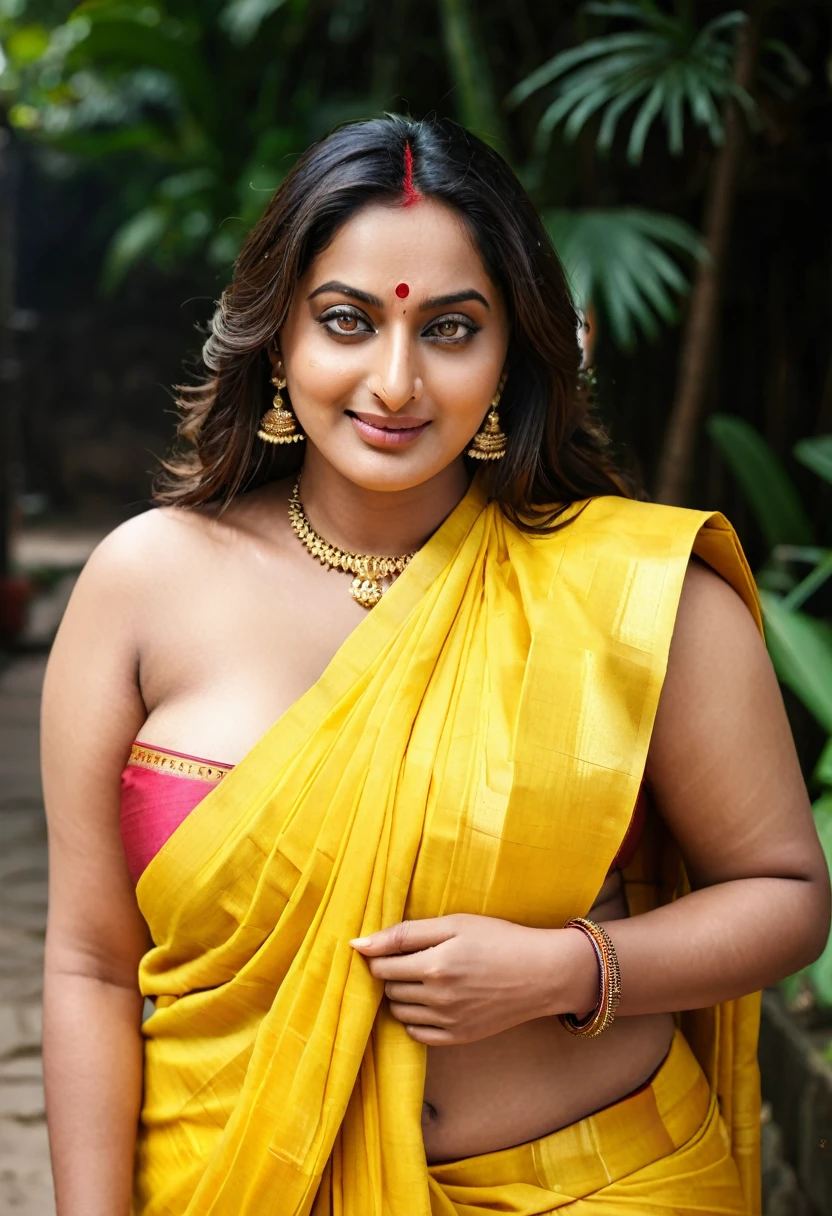 Foto RAW, photorealistic, photography, full body shot, master shot, perfect eyes, goddess like beauty, pierced eyes, perfect thick chubby mallu Desi aunty bhabhi, Wearing a Stanapatta, a chest-band.Saree model, model Photography, Indian saree shoot, Indian traditional wear advertising photography, traditional wear brand shoot, face of Indian actress Sonakshi Sinha, masterpiece, realistic, realism, incredible details, pleasure, photorealism, detailed skin, skin pores, high contrast, photorealistic Artstation 8k HD digital art trend of high definition and detailed realistic skin texture, ultra detail, realistic skin texture, armature, best quality, ultra high definition, (photorealistic:1.4),, high resolution, detail, raw photo, sweat, Re sharp, by Lee Jefferies Nikon D850 Film Stock Photo 4 Kodak Portra 400 Camera F1.6 Lens Rich Color Ultra Real Realistic Realistic Textures Dramatic Lighting Unreal Engine Trending at Art Station Cinestill 800,(pele altamente detalhada: 1.2), 8k UHD, DSLR, soft-lighting, alta qualidade, grain of film, Fujifilm XT3,she didn't like to wear blouse or bra, she is happy to wear only saree, she hates blouse or bra, detailed hairy armpits, hyper realistic skin, skin pores, sweat, veins,
