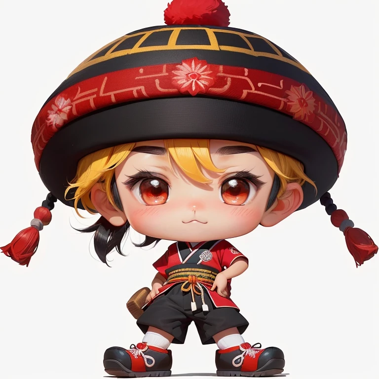 a cartoon boy in a red hat and black shorts, Cute cartoon character, character with hat, Quechua!!, traditional costume, inspired by Jang Seung-eop, cute cartoon, cartoon illustration, cute character, south korean man, Southeast Asian with round face, inspired by Kim Jeong-hui, Quechua!, pale korean adorable face