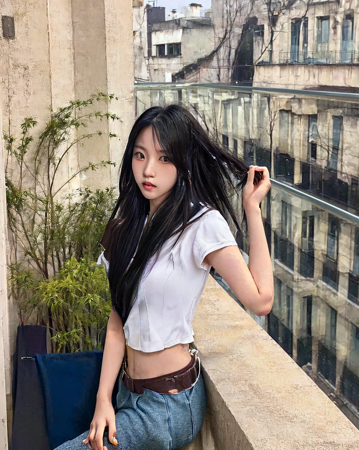 araffed asian woman sitting on a balcony with a bag, Asian girl with long hair, with long hair, young Asian girl, korean girl, a young asian woman, Chinese girl, Beautiful young Korean woman, Asian girl, with long hair and piercing eyes, beautiful south korean woman, Beautiful young Korean woman, anime girl in real life, ulzzang