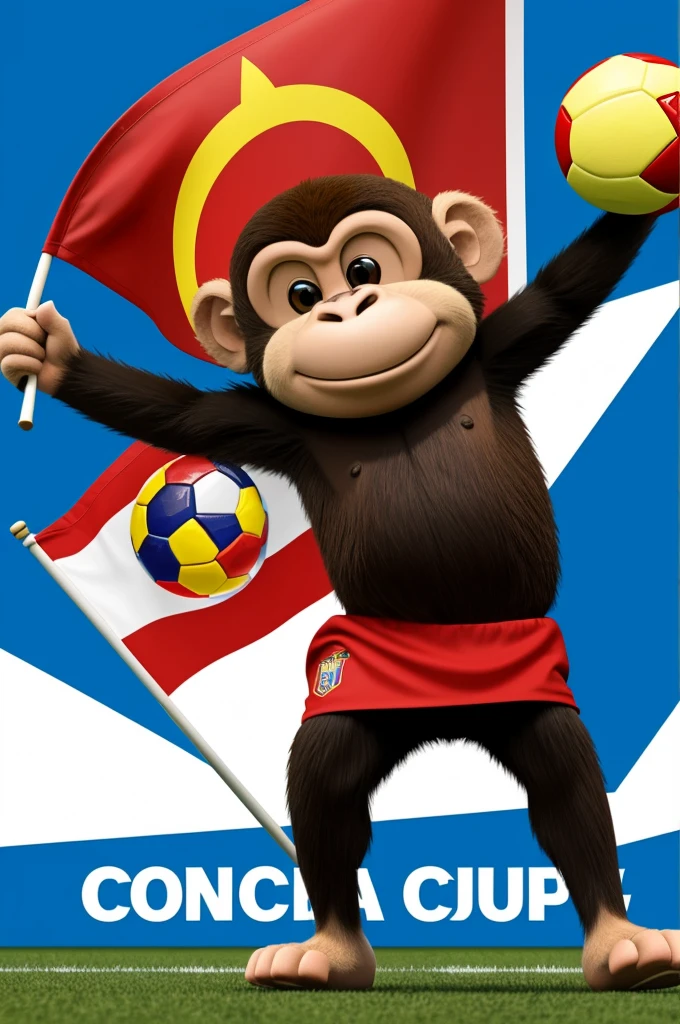 Can you create a soccer match ad for me with a monkey holding a flag that says: Eurocup and Copa América 