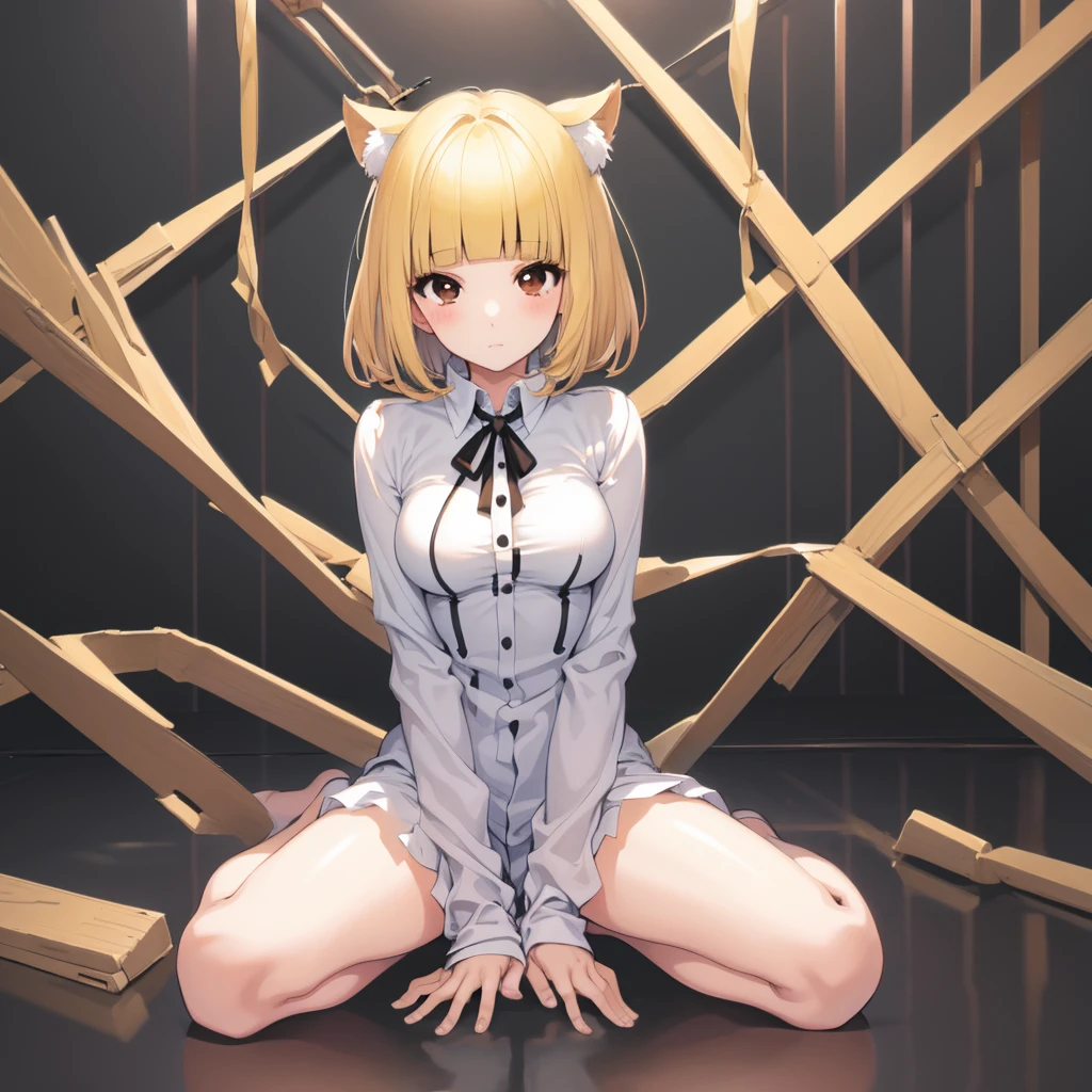 (masutepiece, Best Quality:1)、between legs, 1girl in, 独奏, chibi, White background