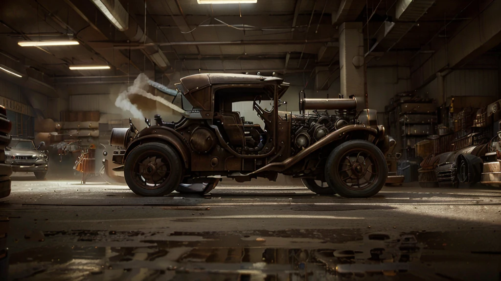 car store, store steampunk, people shopping, Canon, Fujifilm, Wide-Angle, panorama, first-person view, reflection light, ray tracing, 16k, 8k, highres, best quality, award winning, high quality, super detail, high details, masterpiece, accurate