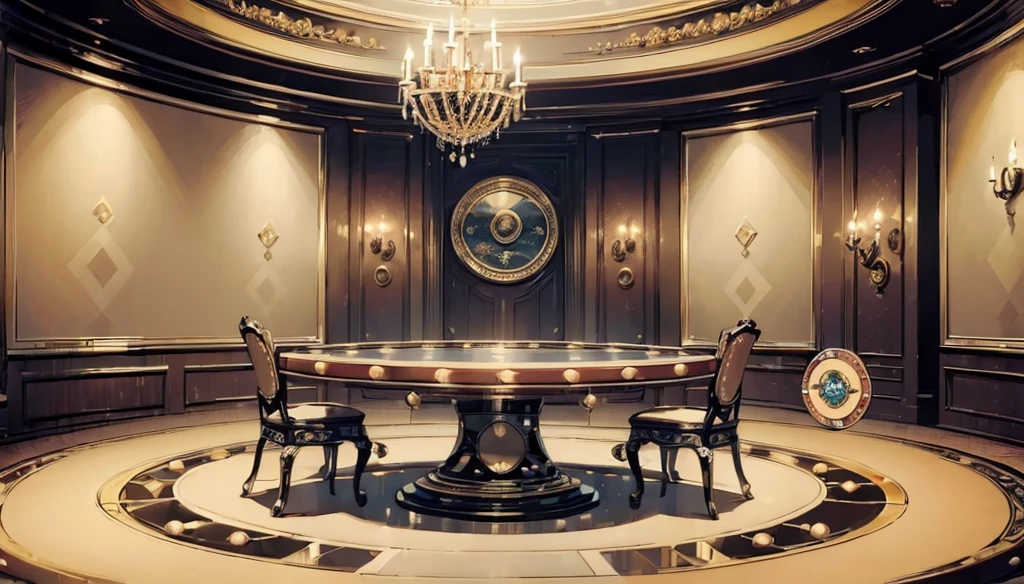 (masterpiece:1.5), (best quality:1.5), (extremely detailed:1.5), chic room, poker, (round table:1.8), beautiful chair, couch, fancy room