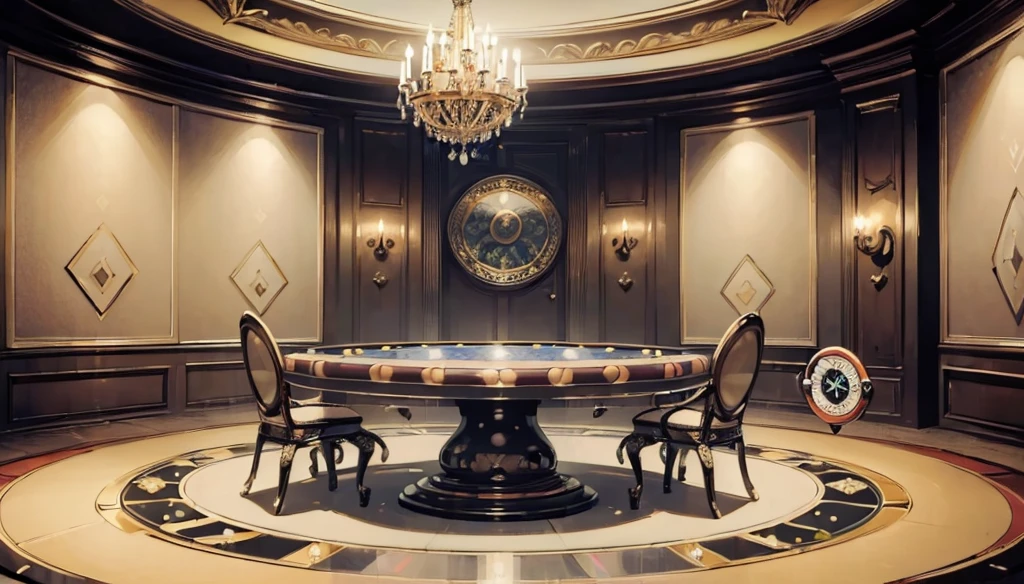 (masterpiece:1.5), (best quality:1.5), (extremely detailed:1.5), chic room, poker, (round table:1.8), beautiful chair, couch, fancy room