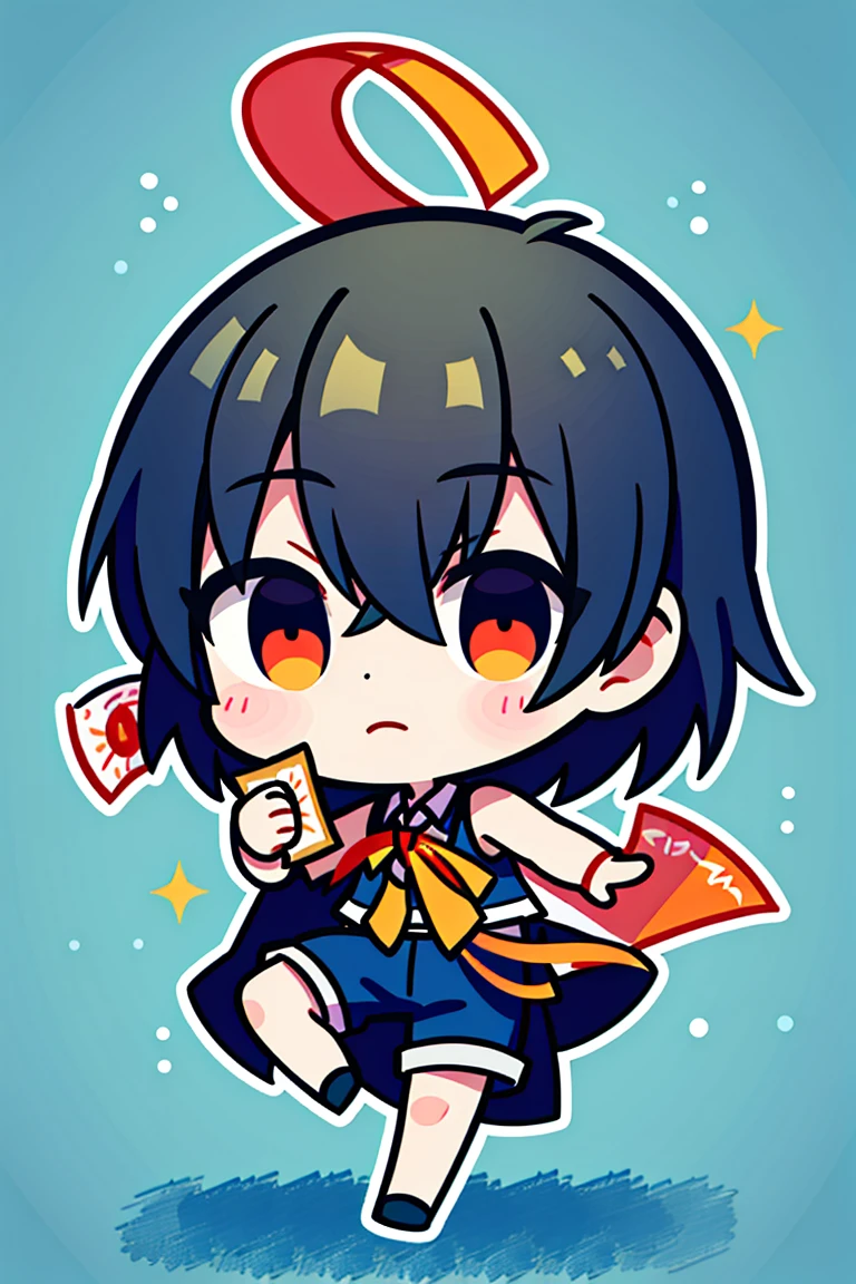 He holds in his hands two pistols, money, shorts, a sleeveless shirt, flying bills, throwing money, a cute boy standing on one leg.