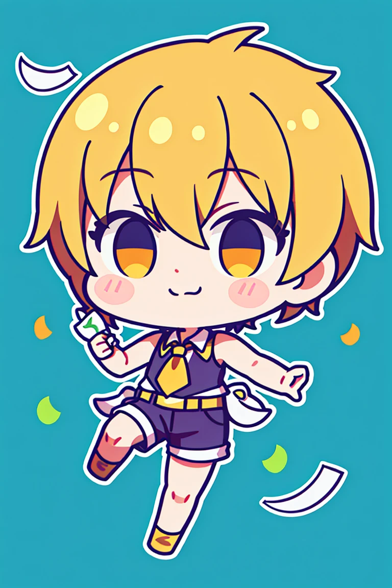 He holds in his hands two pistols, money, shorts, a sleeveless shirt, flying bills, throwing money, a cute boy standing on one leg.