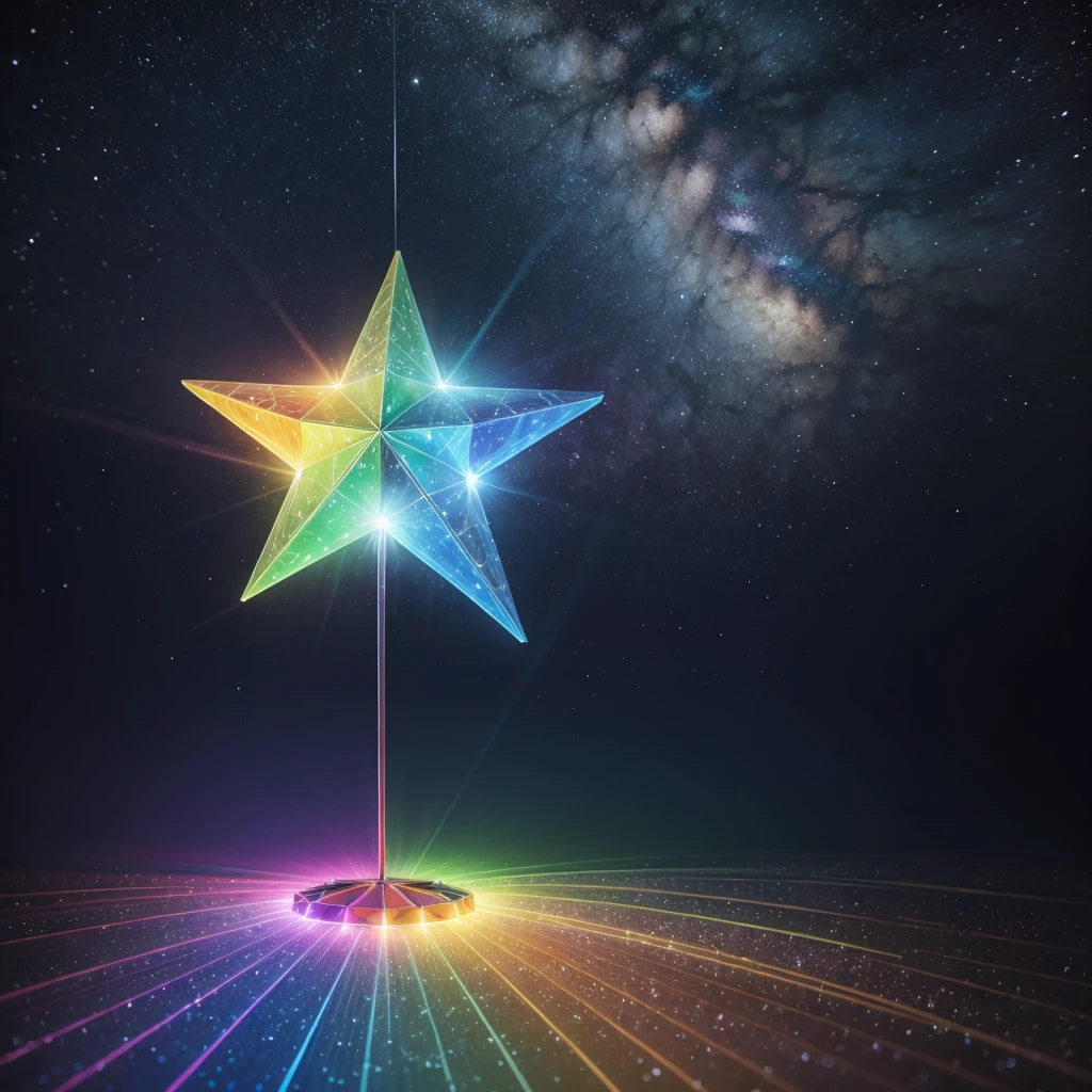 Make a colorful 3D star with colorful rays in the background