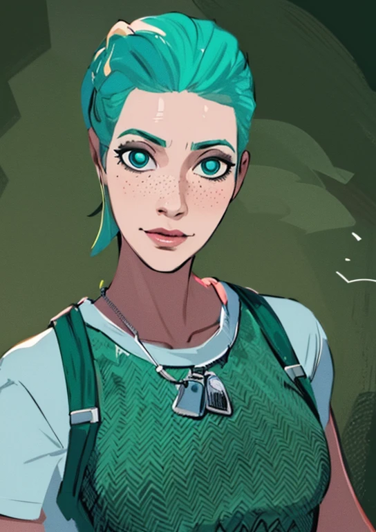 Masterpiece, best quality, college student, centered in frame, portrait, female, pale skin, stressed expression, stethoscope, busty, smoking cigarette, eye bags, nervous, peach lips, ponytail, pastel green hair, couch landscape, green eyes, paramedic uniform, green freckles, beautiful,