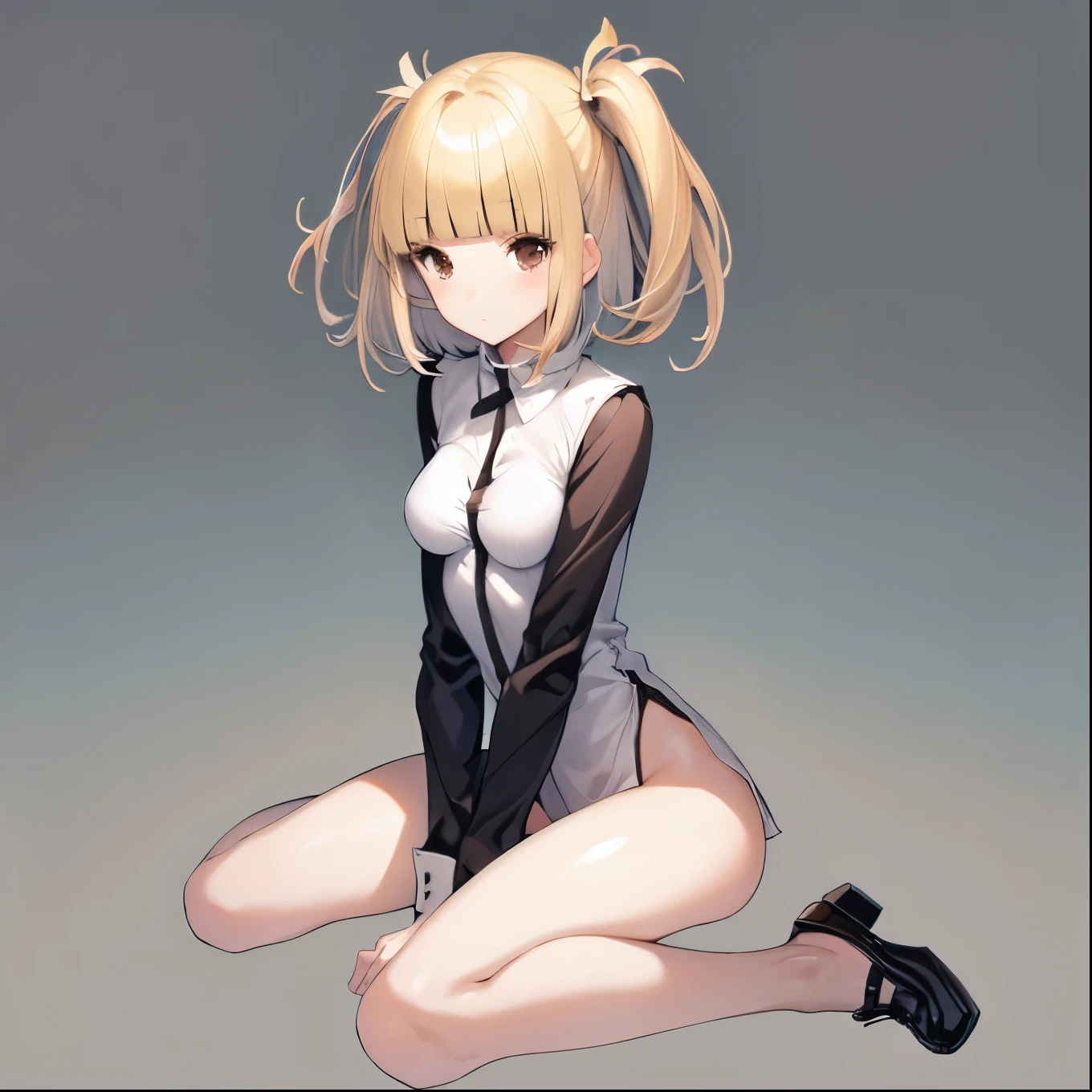 (masutepiece, Best Quality:1)、between legs, 1girl in, 独奏, chibi, White background
