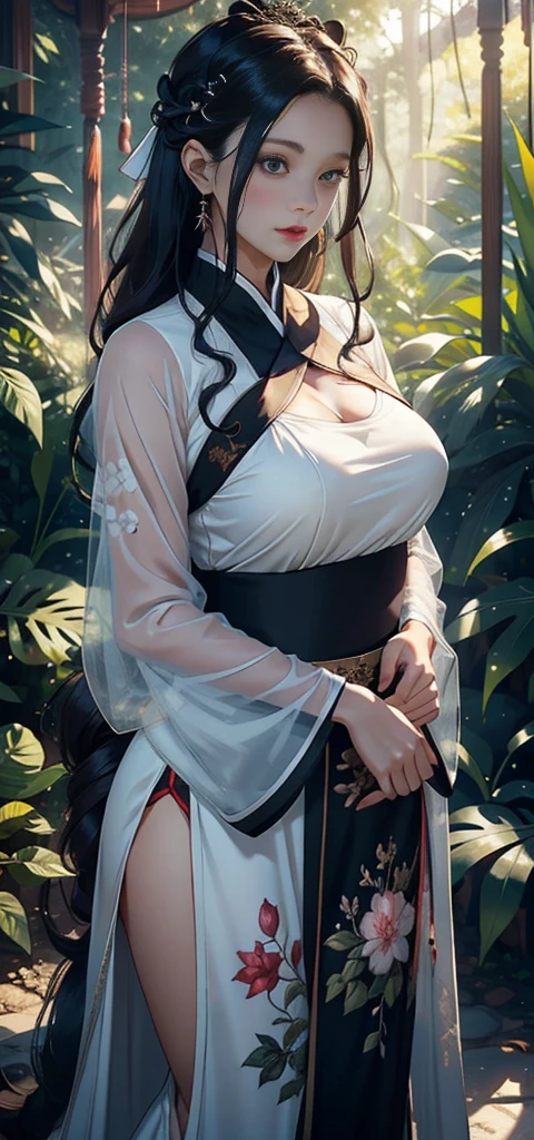 1 female,45 years old,,Royal sisters,big breasts slightly fat,Large Breasts(background:In the woods,Rainforest,in a spring,) She has short black hair,Wheat Bran,Straight Hair,red lips,permanent,Front view, gloomy sky,(((masterpiece),(Nity 8k Wallpaper,Rich in CG details),best quality,Light,详细background,beautiful eyes,(Very delicate and beautiful),(Beautiful and detailed description of the eyes),在ltra Detailed,masterpiece,)),face camera,high resolution,在ltra Detailed),nude,Exposing genitals, Nipple protrusion,Camel toe,Sexy bulge,Princess of the Tang Dynasty(wear:,White transparent hanfu,,Lace,tights)