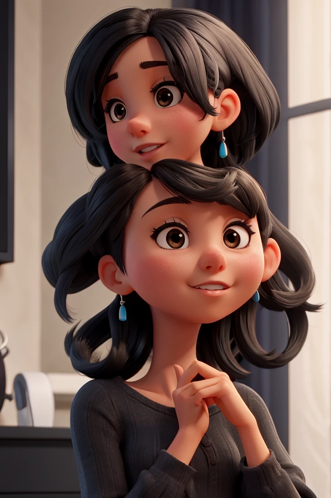 Slim girl with black hair  finger