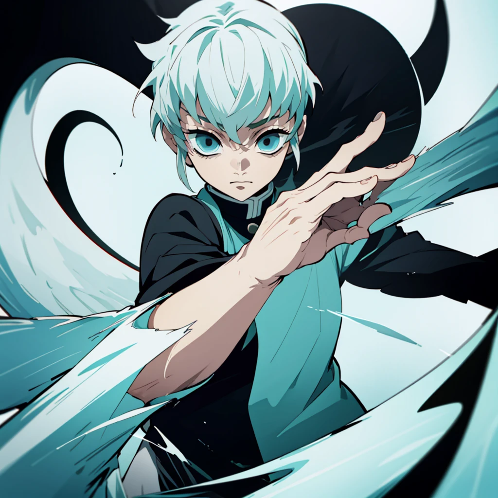male, Uniform demon slayer, ying yang sword, Beautiful visual quality, Short hair, White and black color theme