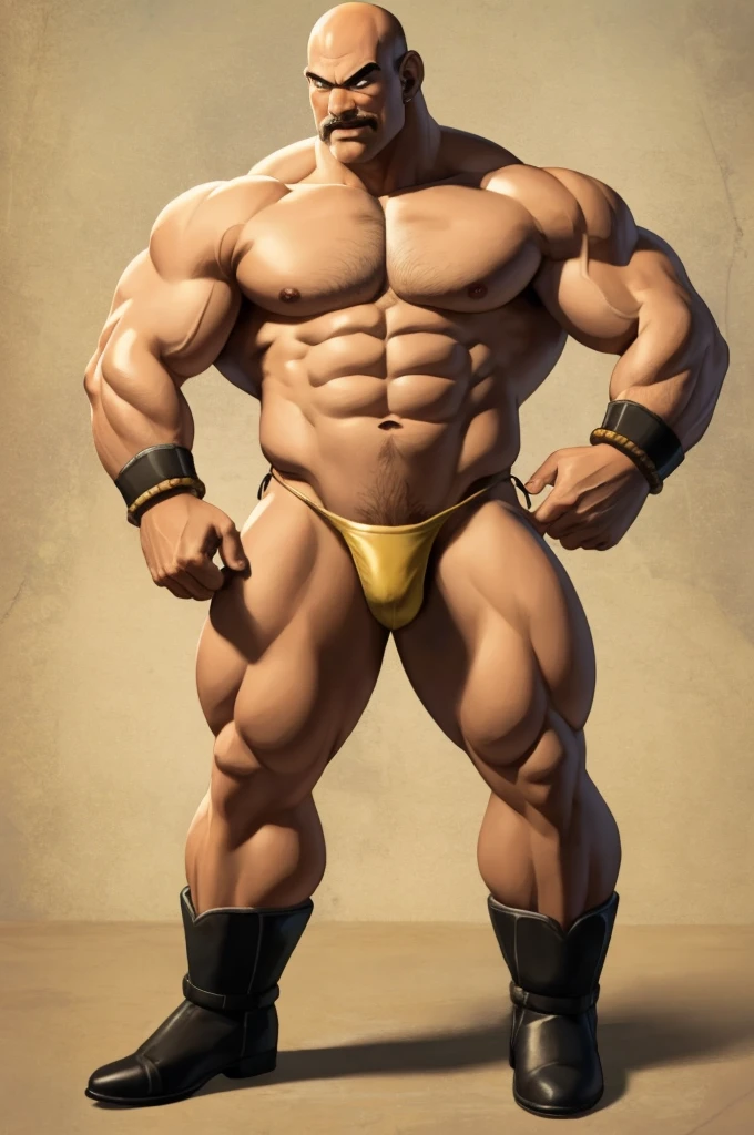 nappa, male focus, solo,cowboy shot, 1boy, bald, nipples, muscular male, abs,black vambraces, veins, pectorals, thighs, black eyes, topless male, mustache, (( micro-thong:_Pattern_designs_thongs_perspire_massive pec_Get cum all over your body)) , tail around waist, (best quality, masterpiece) , stripclub , full body , black boots , (best quality, masterpiece) , full body , black boots , bu;ge