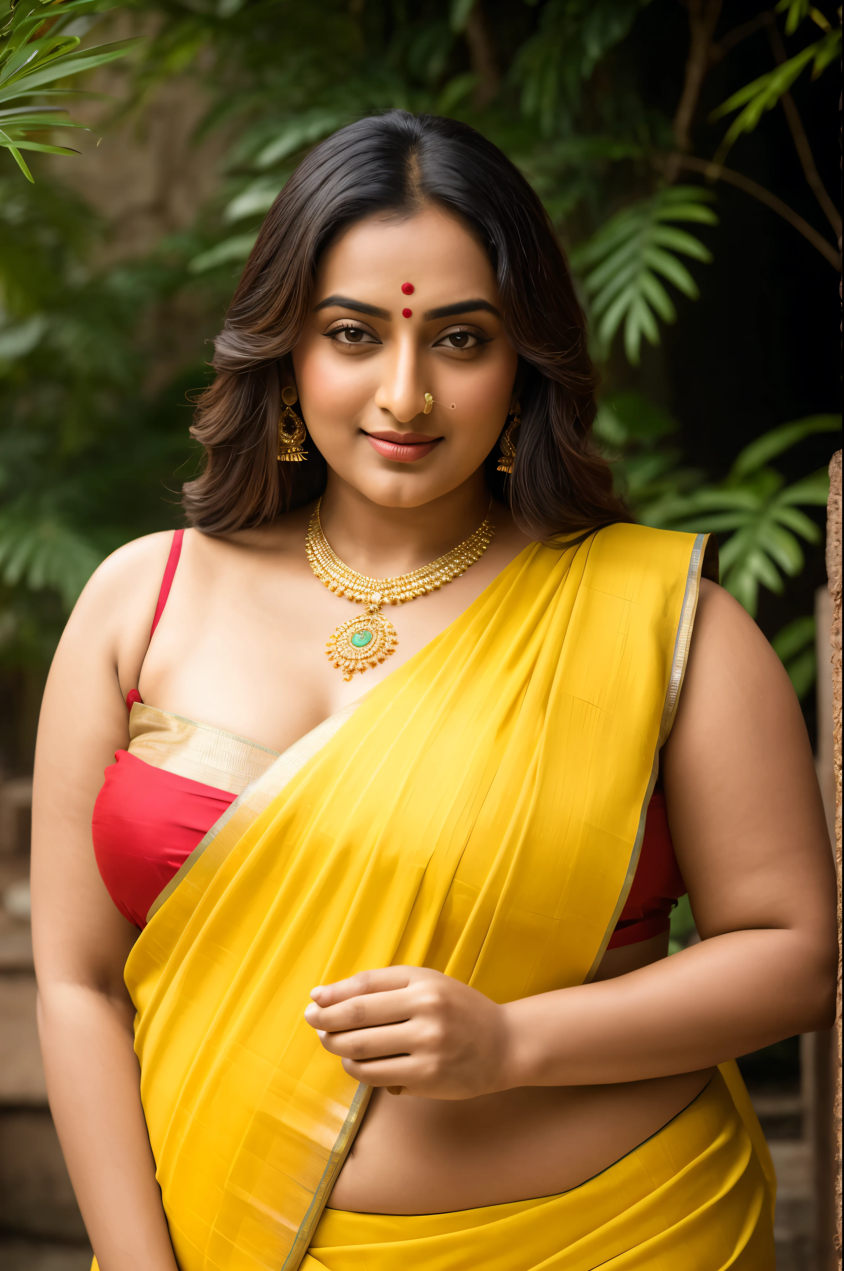 Foto RAW, photorealistic, photography, full body shot, master shot, perfect eyes, goddess like beauty, pierced eyes, perfect thick chubby mallu Desi aunty bhabhi, Wearing a Stanapatta, a chest-band.Saree model, model Photography, Indian saree shoot, Indian traditional wear advertising photography, traditional wear brand shoot, face of Indian actress Sonakshi Sinha, masterpiece, realistic, realism, incredible details, pleasure, photorealism, detailed skin, skin pores, high contrast, photorealistic Artstation 8k HD digital art trend of high definition and detailed realistic skin texture, ultra detail, realistic skin texture, armature, best quality, ultra high definition, (photorealistic:1.4),, high resolution, detail, raw photo, sweat, Re sharp, by Lee Jefferies Nikon D850 Film Stock Photo 4 Kodak Portra 400 Camera F1.6 Lens Rich Color Ultra Real Realistic Realistic Textures Dramatic Lighting Unreal Engine Trending at Art Station Cinestill 800,(pele altamente detalhada: 1.2), 8k UHD, DSLR, soft-lighting, alta qualidade, grain of film, Fujifilm XT3,she didn't like to wear blouse or bra, she is happy to wear only saree, she hates blouse or bra, detailed hairy armpits, hyper realistic skin, skin pores, sweat, veins,