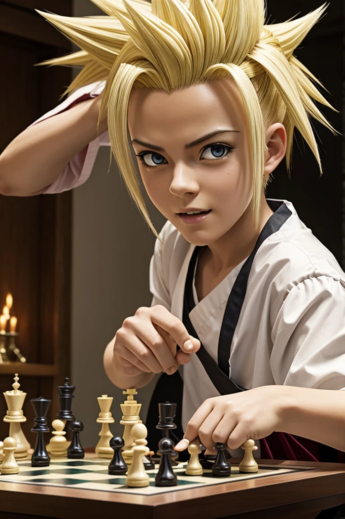 Senku from the anime Dr Stone playing chess