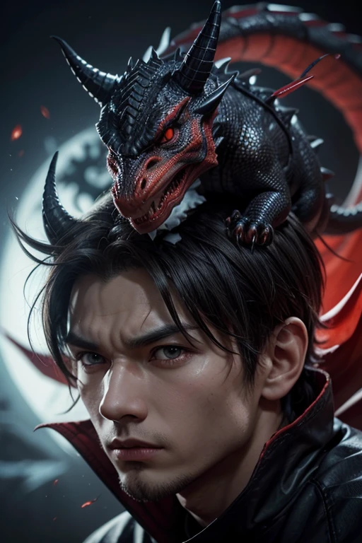 A ninja with a dragon inside his head with red eyes