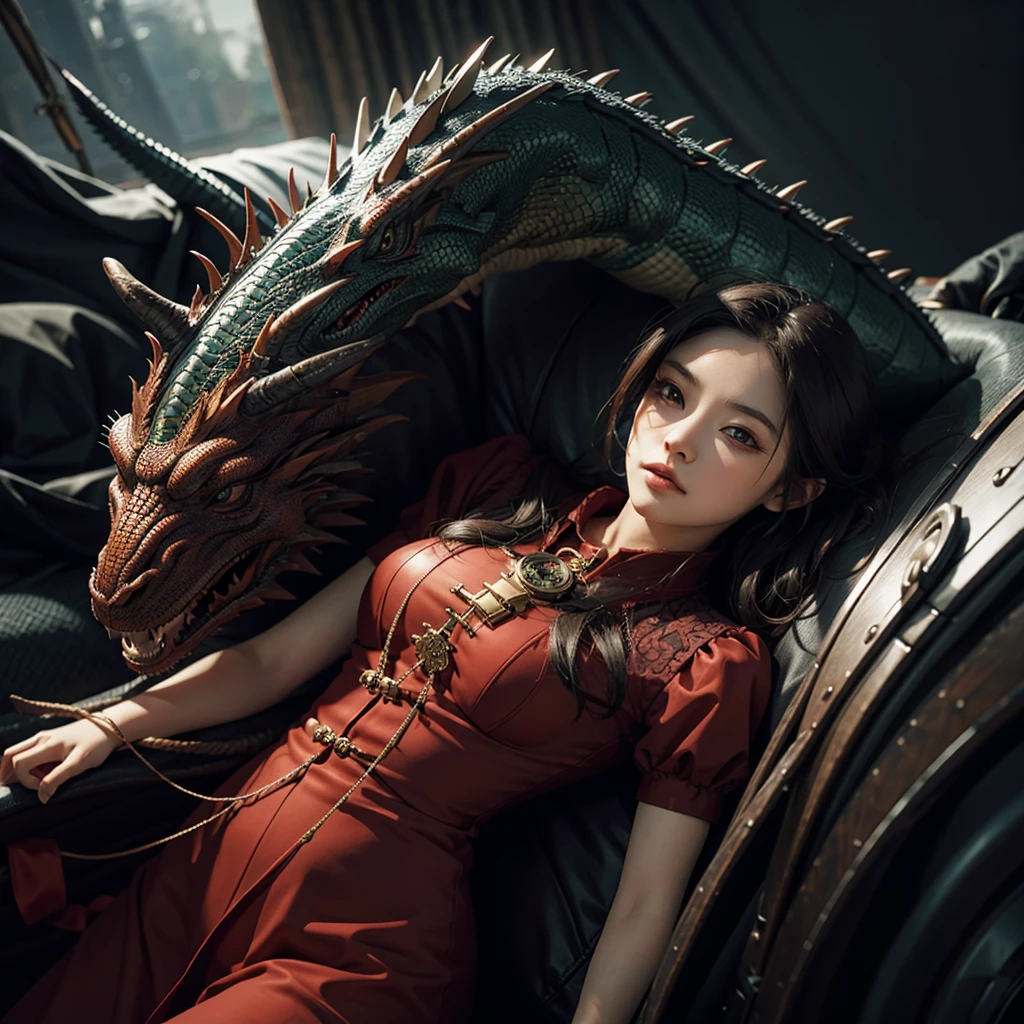 Robot Dragon,White Dragon,White Hanfu,Antore,Sitting by the window of the apartment,HD Graphics,Detailed and realistic,High Detail,high quality,Photo-realistic,Realistic eyes,Detailed claws,clear visual artwork,Five finger hand,Top quality,32k,Ultra HD