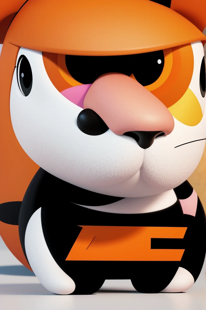 Disney Pixar type poster with title that says MOLY, His colors are black, white and orange, his nose is pink.