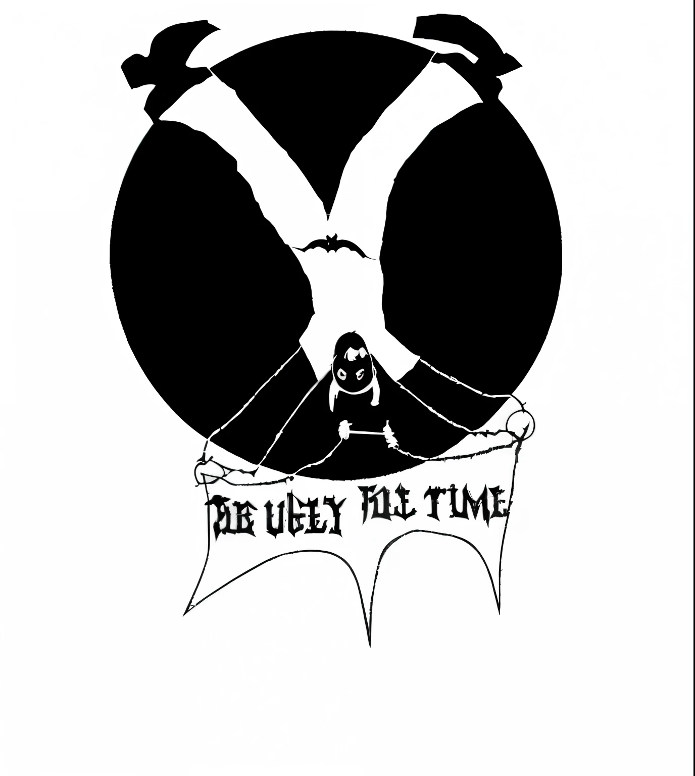 a crucified vampire boy with horns and chained hands, a bat with the inscription "Ugly time", a red circle in the background, anarchy art, dark fantasy, gothic, occult, horror, detailed face, extremely detailed eyes and face, intricate details, hyper realism, cinematic lighting, dramatic shadows, moody atmosphere, vibrant colors, striking composition, digital art, masterpiece, octane render, unreal engine