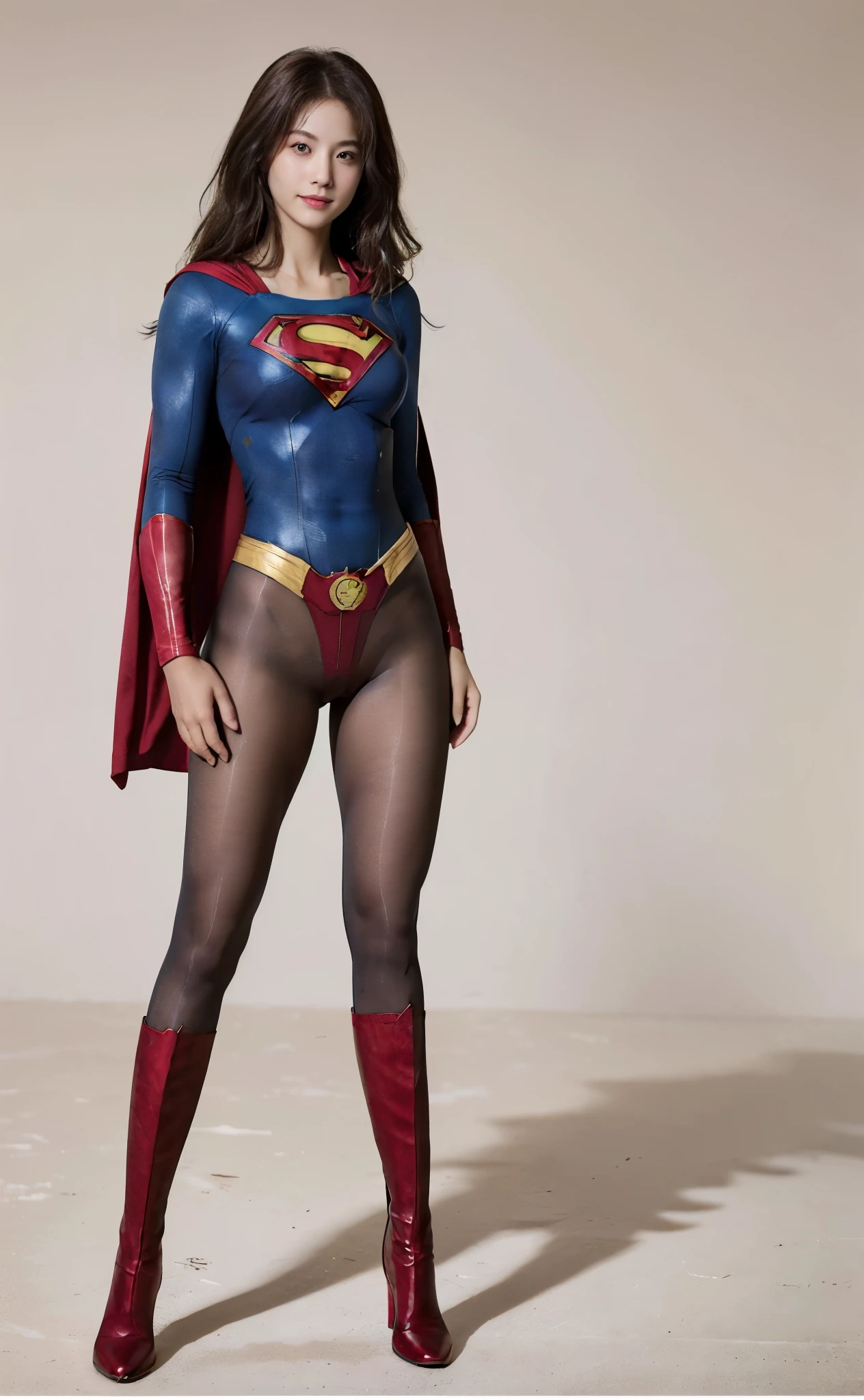 No background、(((Beautiful legs in black tights.)))、(((Legally express the beauty of your smile)))、((((Make the most of your original images)))、(((Body-hugging Supergirl costume)))、(((Supergirl Costume)))、(((Beautiful Hair)))、(((suffering)))、(((Please wear black tights....、Wear red boots)))、((Best image quality、8K))、((Highest quality、8K、masterpiece:1.3))、(((Preserve background )))、Sharp focus:1.2、Beautiful woman with perfect figure:1.4、Slim Abs:1.2、Wet body:1.5、Highly detailed face and skin texture、8K