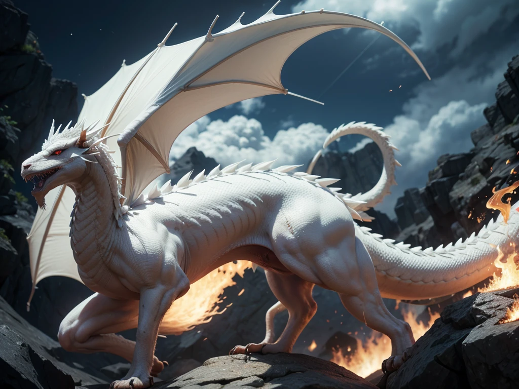 white dragon throwing fire