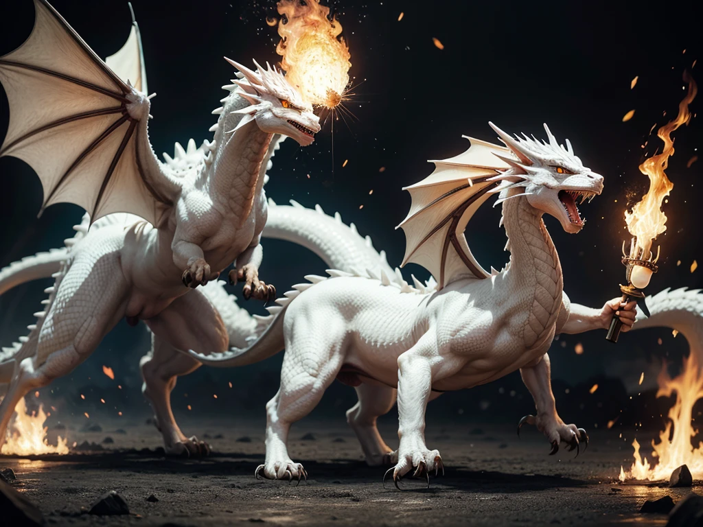 white dragon throwing fire