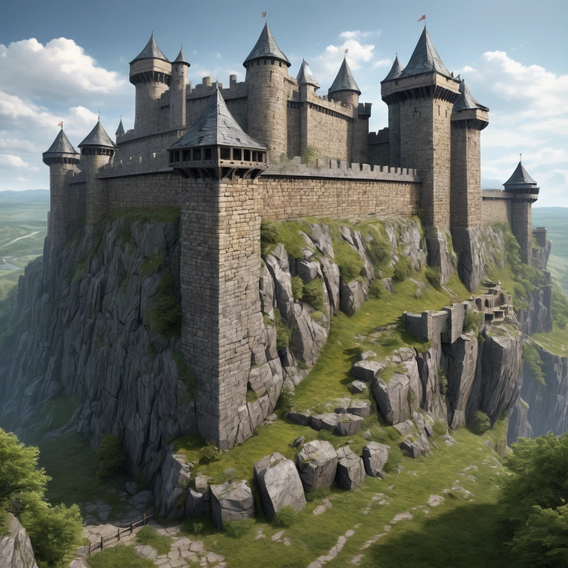 (best quality)), ((masterpiece)), ((realistic,digital art)), (super detailed), (gigantic fortified wall), very very high gneiss wall, (medieval fantasy style), Front view