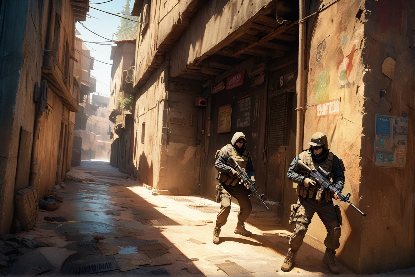 (((a dynamic and cinematic poster celebrating 25 years of the iconic Counter-Strike franchise)),counter-terrorists and terrorists in action poses,detailed character portraits,legendary Counter-Strike maps and locations,bold and vibrant colors,greens,yellows,blacks,Counter-Strike and Valve logos,cinematic lighting,dramatic shadows,photorealistic,highly detailed,masterpiece,8k,best quality)