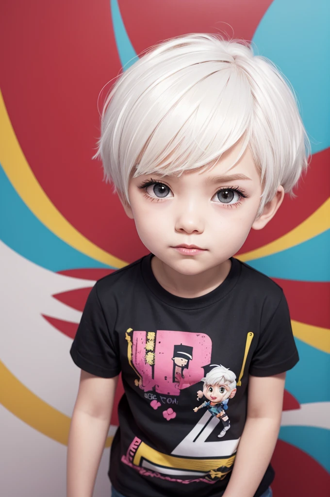 animated cartoon , Loud shirt , short white hair