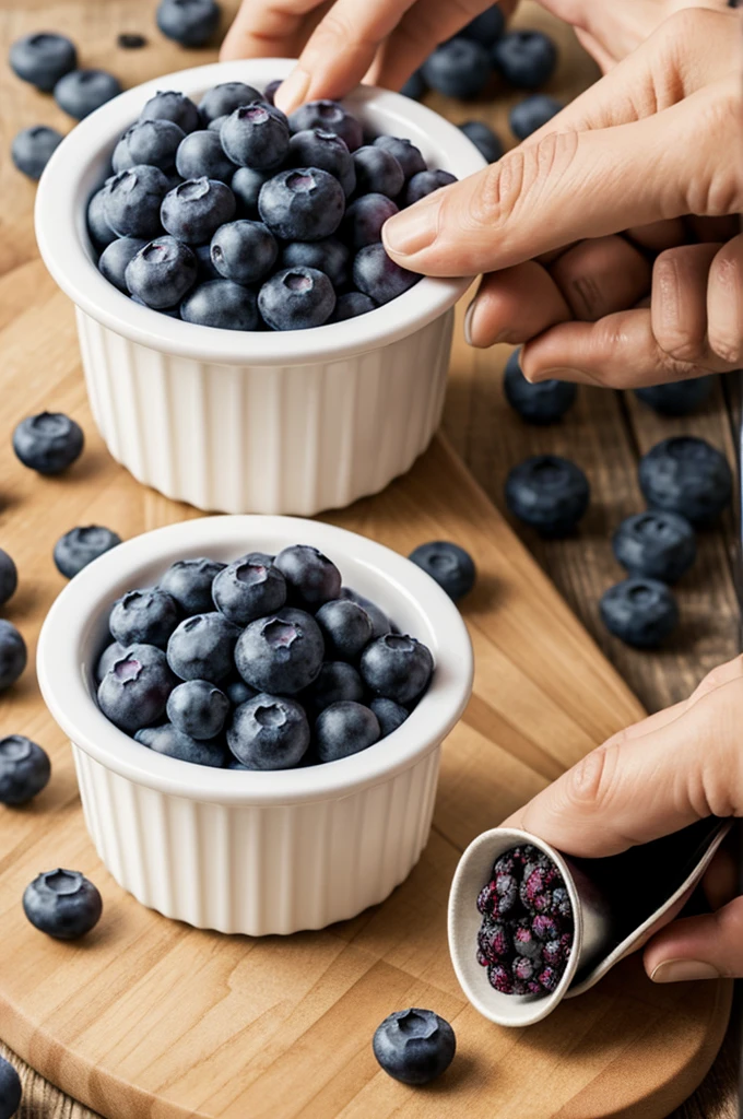 Person making nutritious blueberry dessert 
