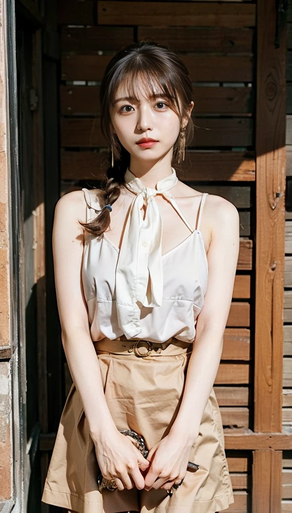 ((Cream hair color、砂浜でsmileで撮影:1.4))、Sleeveless、Outdoor shots、Cute clothes、Tie your hair、Cream hair color、Leather Belt、Her huge breasts are obvious even through her clothes..、Small earrings、Light brown hair color、Tie your hair:1.4))、Shiny Hair、Light beige hair color、Background Blur、Braid only the front hair、Light brown hair、{{Cowgirl Shot}}、((Close-up shot from the waist up、Big Breasts:1.4))、Big Breasts、にっこりsmile、Silk clothing、服からでも分かるBig Breasts、Braid only the front hair、Cowboy Shot、A gorgeous white collared silk shirt and a brown skirt、Elegant attire、Luxury Bags、素敵なsmile、((Revealing clothing))、Full body photo、ring、Short skirt、Tuck your hair behind one ear、Silver Necklace、smile、 Elegant ponytail、Caustics、Highly detailed photos、Very beautiful and ideal short hair、Big Breasts、Super no makeup、(8K、RAW Photos、Highest quality、masterpiece:1.2)、(Realistic、Realistic)、1 Girl、((Big Breastsショートヘア、Looking into the camera:1.4))、Hair blowing in the wind