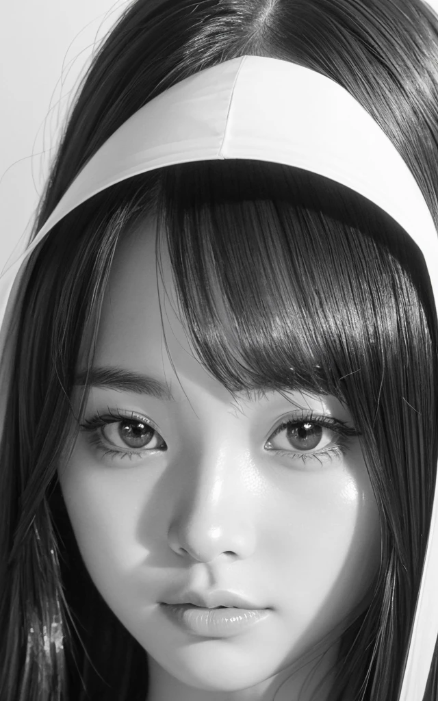 ((Hyper-realistic portraits))、(Draw in detail with a pencil)、(Black and White)、Beautiful Japanese Women、Face Focus、Shiny Hair、18-year-old、