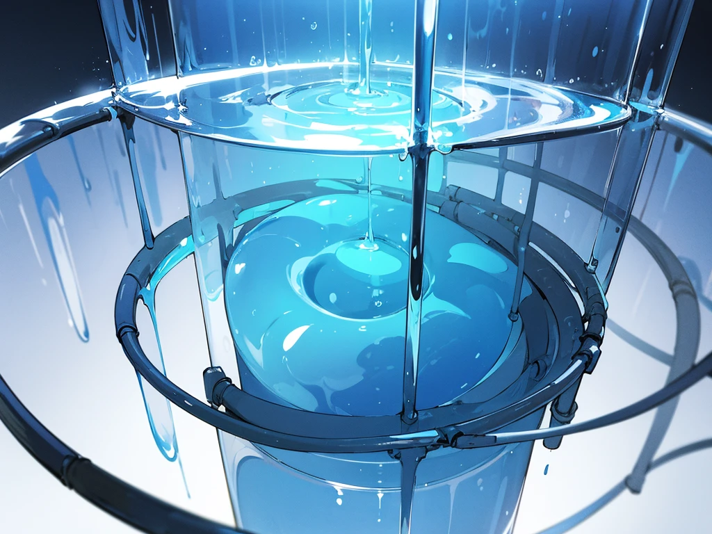 dark scientific labotory, large blue glowing liquid tube chamber, empty, background only