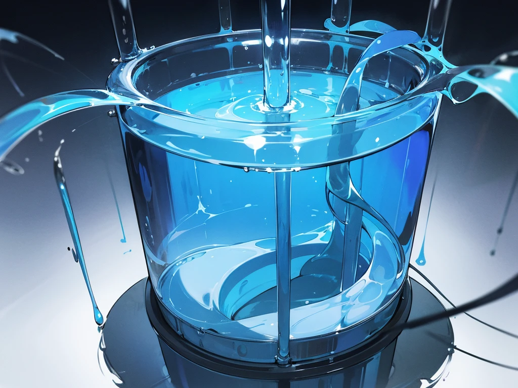 dark scientific labotory, large blue glowing liquid tube chamber, empty, background only